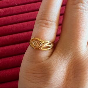 Gold Tone Decorative Knot Pinky Ring - Women's Fashion Jewelry